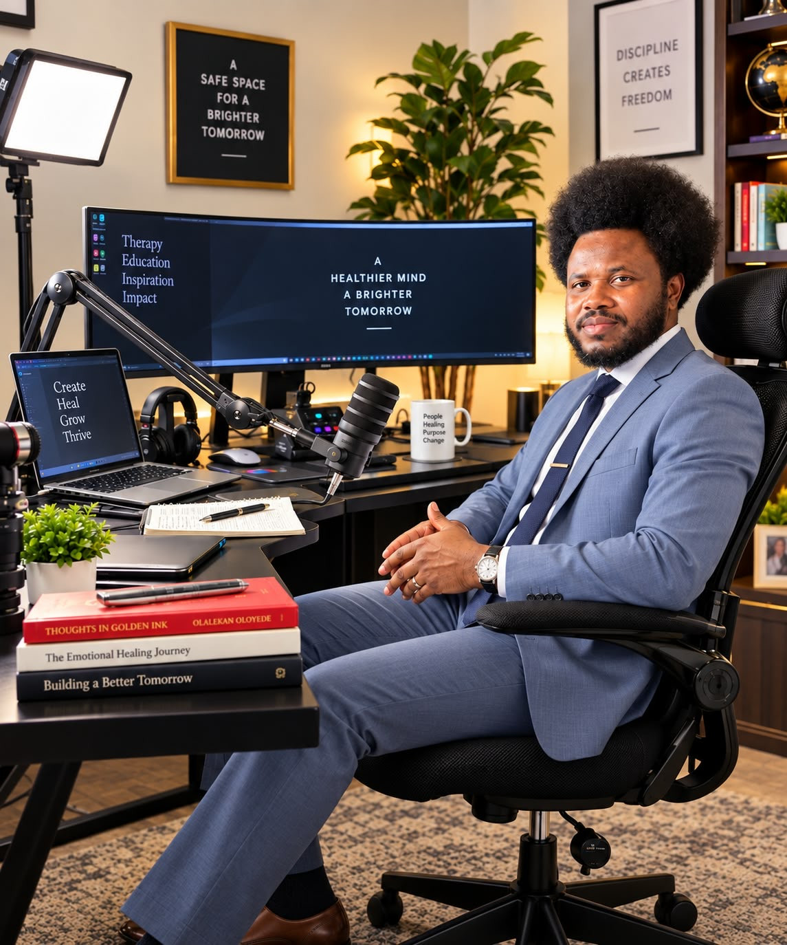 Kingdom Lifestyle Radio Studio — Microphone, Monitor, and Published Books
